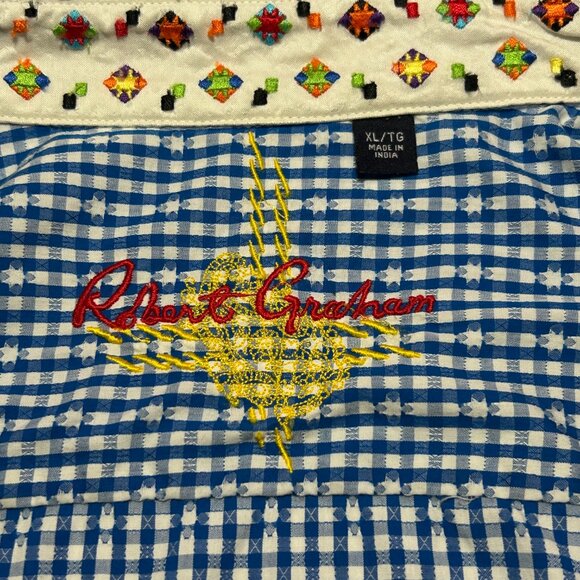 Robert Graham blue & white small plaids men dress shirt - Picture 2 of 8